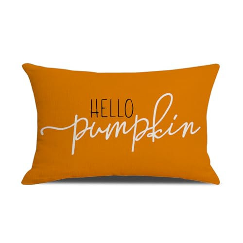 MAZSHTTD Hello Pumpkin Pillow Cover 12x20 Orange Bolster Outdoor Decorative Pillow Cover Fall Lumbar Pillow Covers for Fall Autumn Decor | Amazon (US)