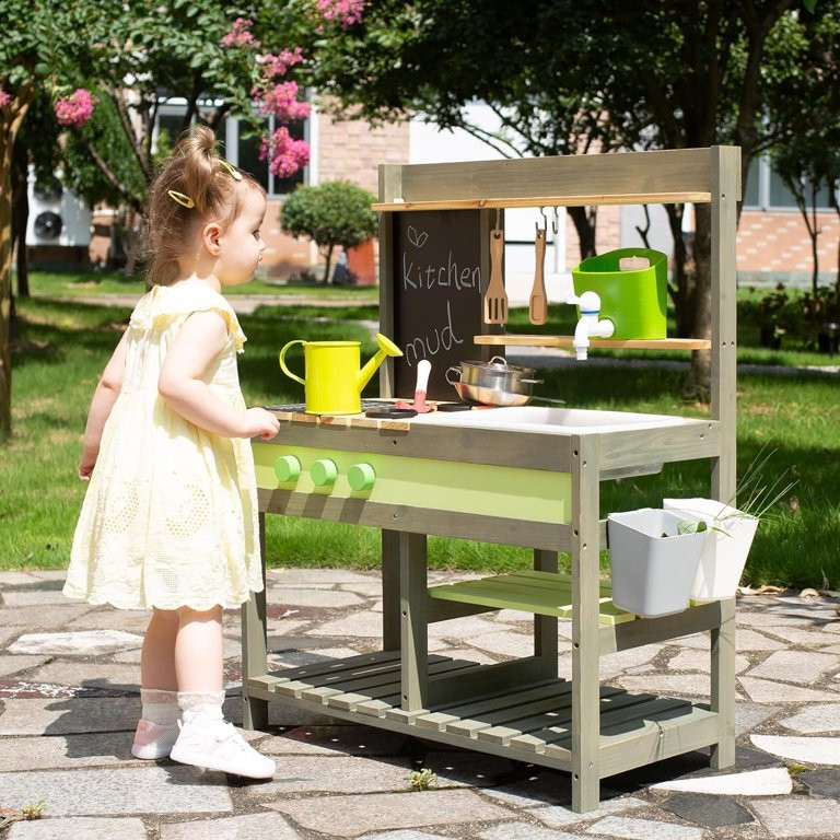 Giant bean Mud Kitchen Playset for Kids, Deluxe Wooden Toy Play Kitchen Set for Boys and Girls Ag... | Walmart (US)