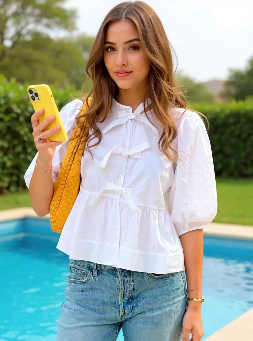 Puff Sleeve Bow Tie Blouse | Charming Charlie