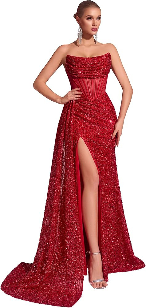 Cocktail Evening Gowns Formal Dresses for Women Sequin Tulle Wedding Guest Party Sexy Off Shoulde... | Amazon (US)