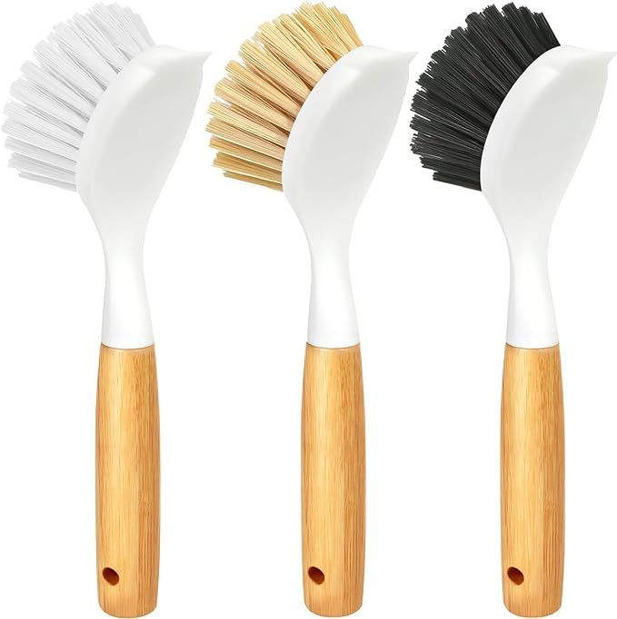 Holikme 3 Pack Dish Brush Set with Bamboo Handle, Kitchen Scrub Brush for Cleaning Dish, Pot, Sin... | Amazon (US)