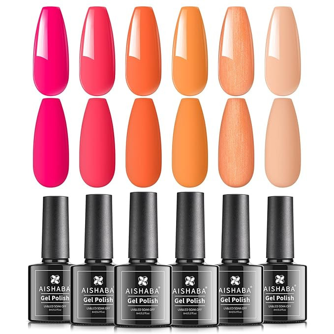 Aishaba Red Orange Gel Nail Polish Set, 6 Colors 8ml Nude Gel Polish Set Pink Gel Nail Polish Spr... | Amazon (US)