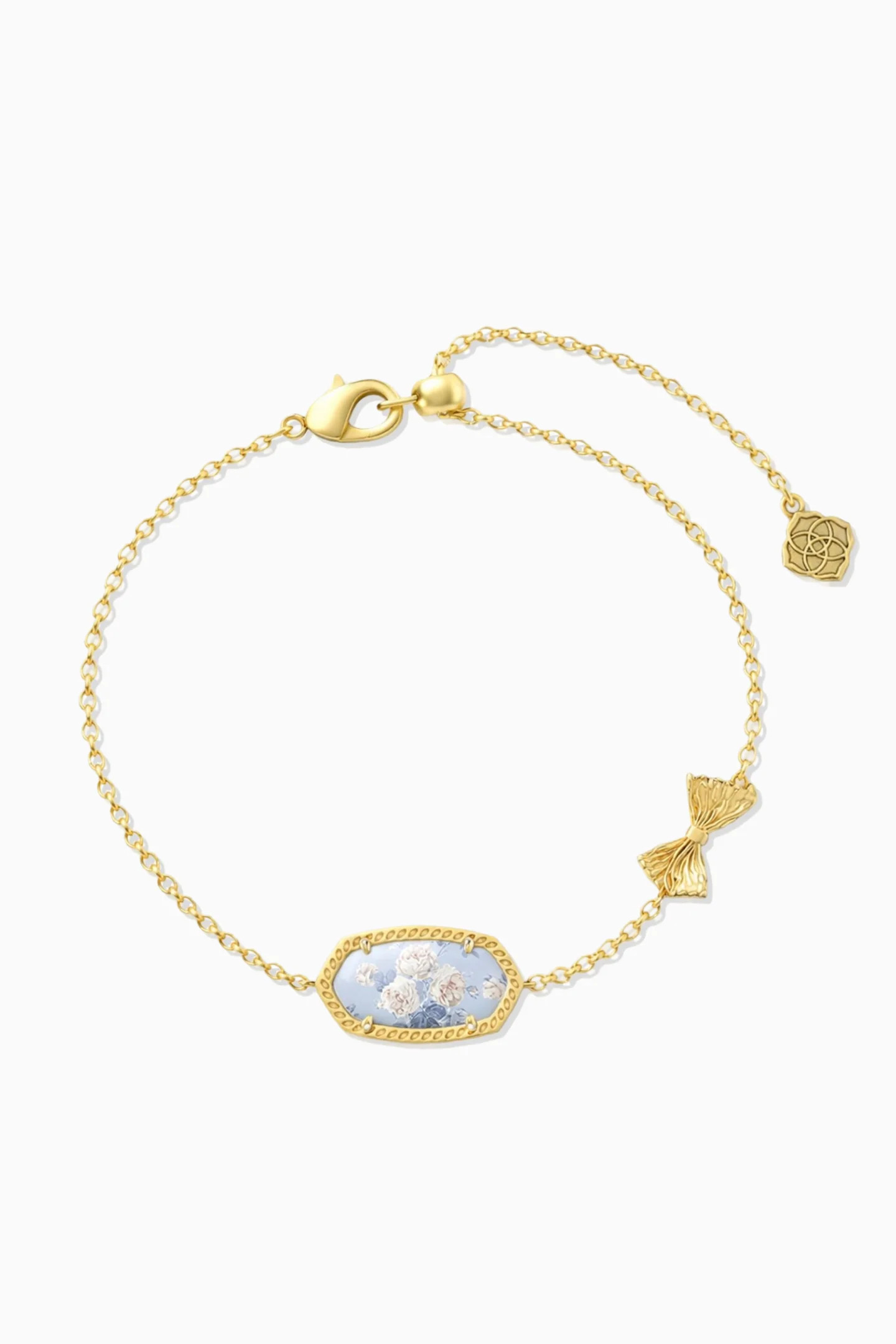 Kendra Scott x LoveShackFancy Bow Gold Whisper Blue Elaina Delicate Chain Bracelet | LoveShackFancy