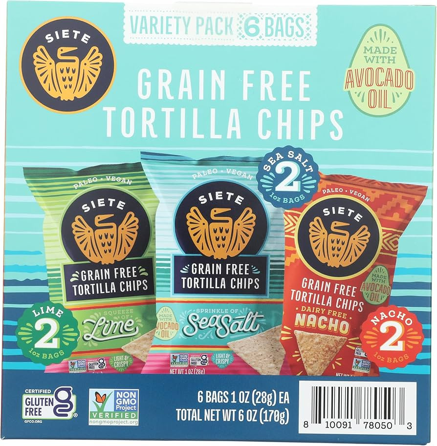 Siete Family Foods Grain Free Tortilla Chips Variety Pack 6Pk, 6 Oz | Amazon (US)