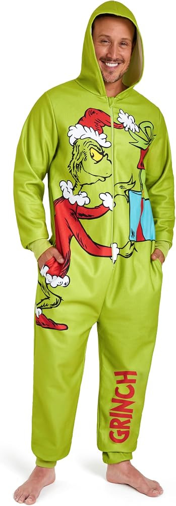 The Grinch Mens One-Piece Pajamas with Hood, Fleece Loungewear - Gifts for Him | Amazon (US)