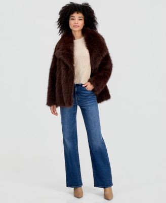 Steve Madden Women's Faux Fur Extended Collar Coat - Espresso Brown | Macy's