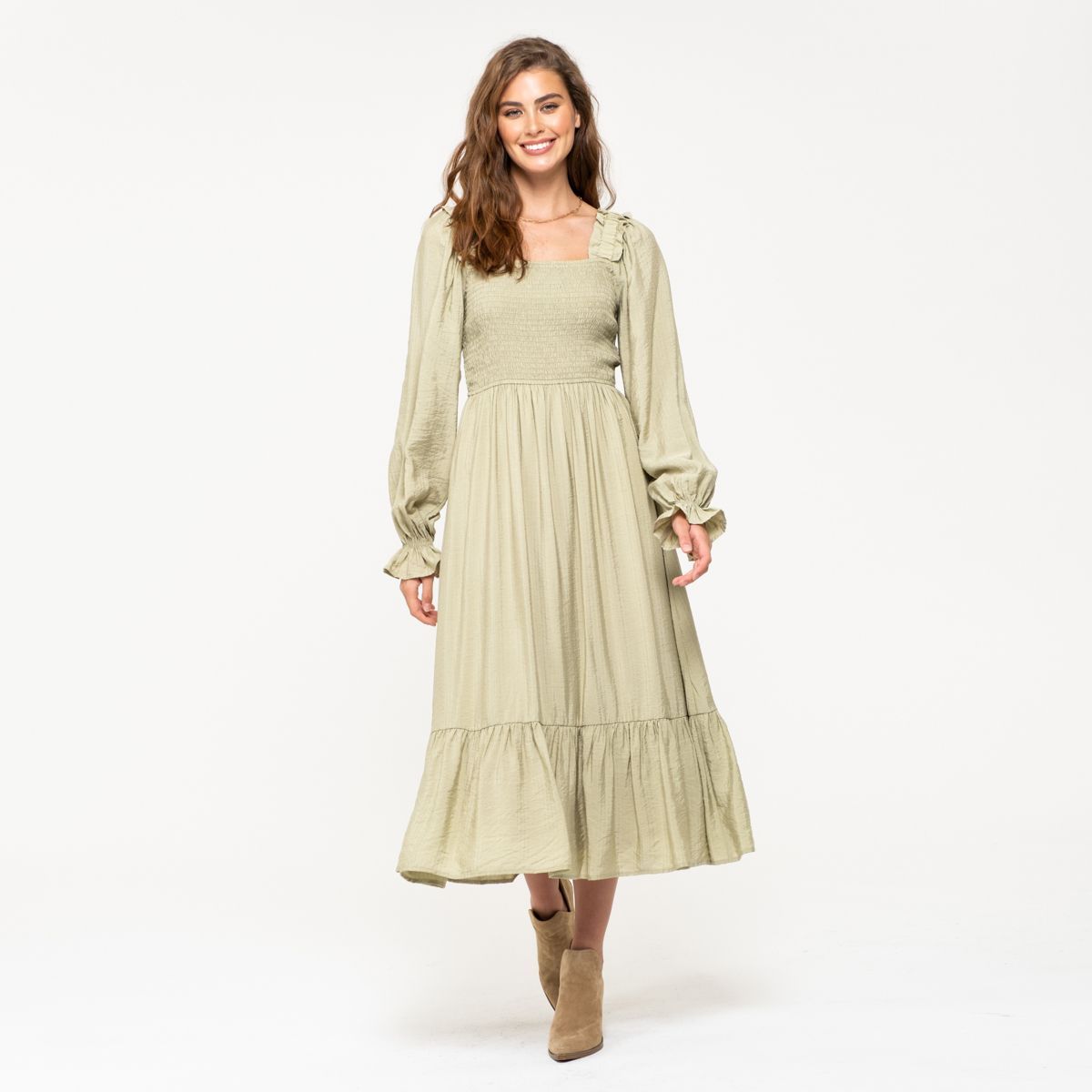 August Sky Women's Ruched Long Sleeve Midi Dress | Target
