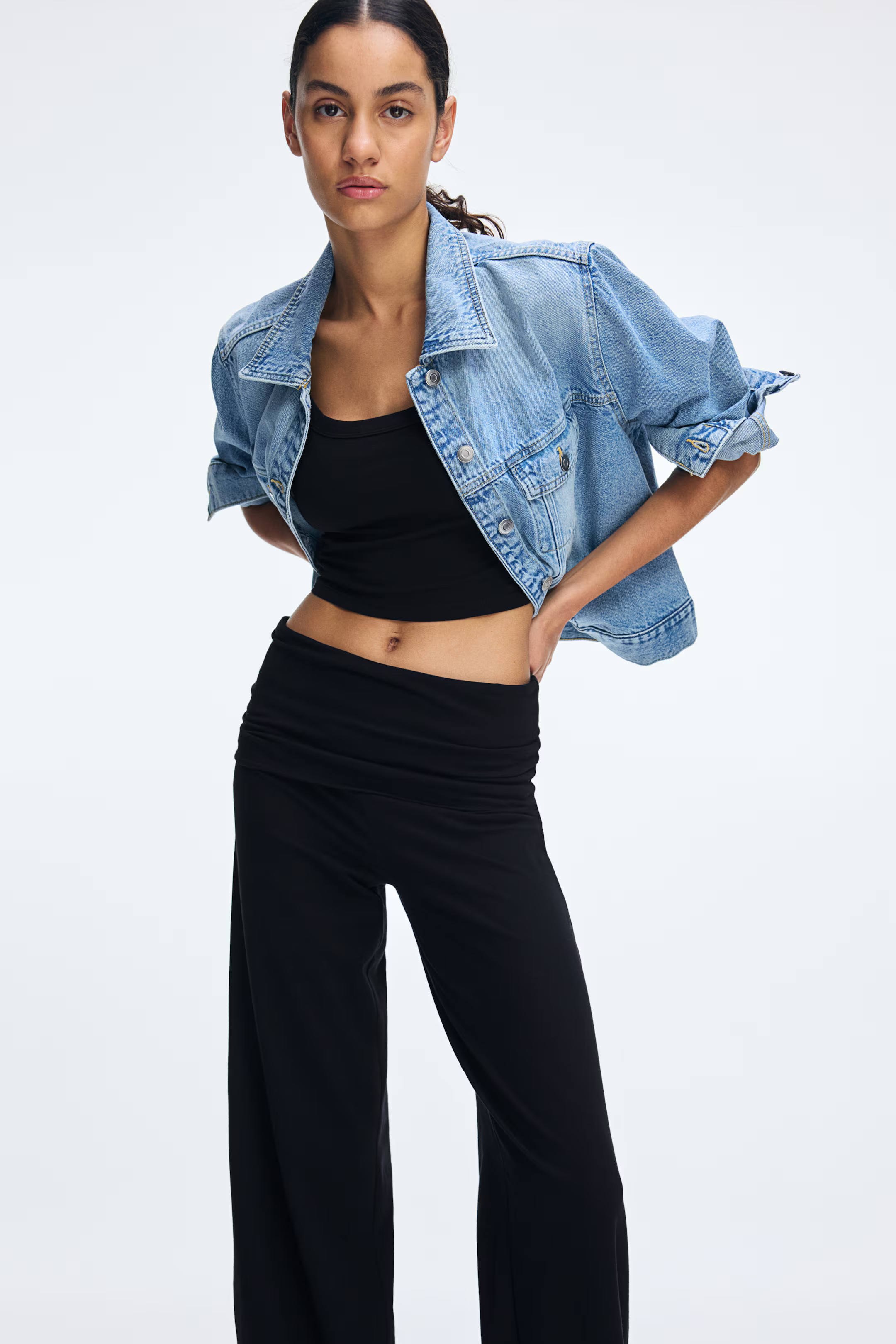 Foldover-Waist Jersey Pants - Black - Ladies | H&M US | H&M (US + CA)