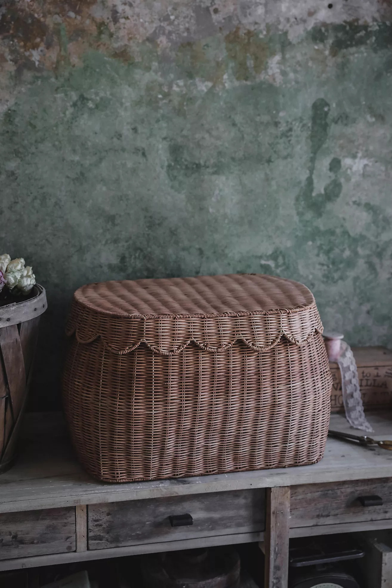 Connected Goods Sage Scalloped Storage Basket with Lid | Anthropologie (US)