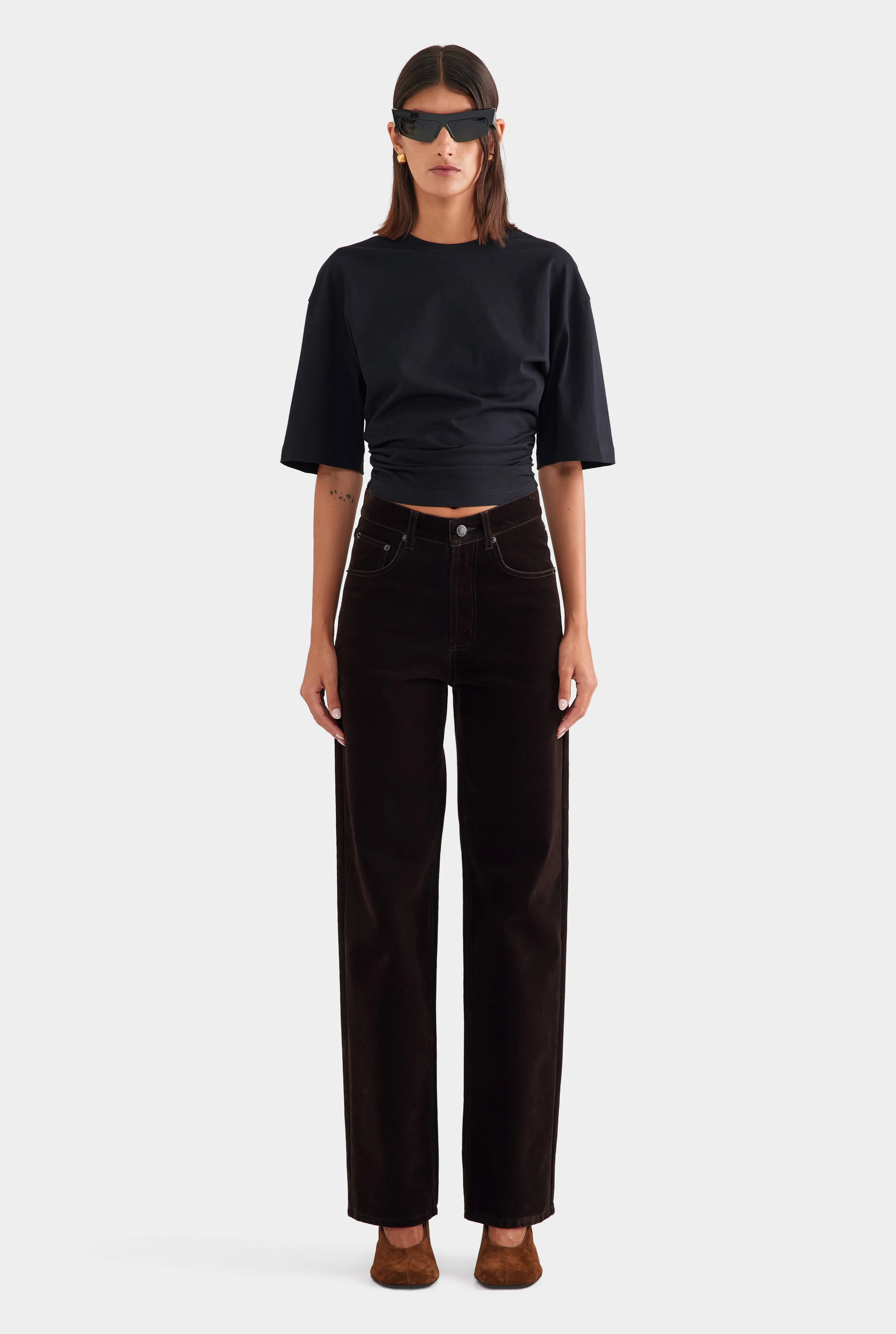 Flocked Cotton V Front Jean Dark Chocolate | Venroy | Venroy AU