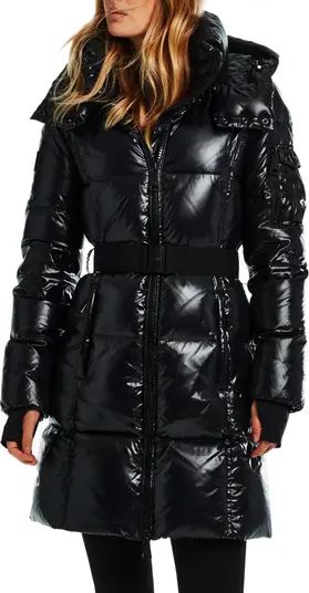 SAM. Noho Glossy Belted Down Puffer Coat with Removable Hood | Nordstrom | Nordstrom