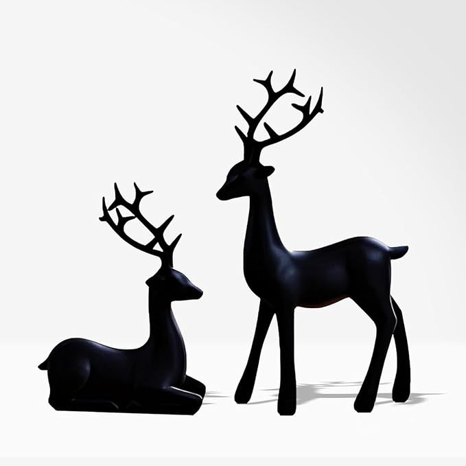 2 PCS Reindeer Christmas Decoration, Black Christmas Decorations Statues, Resin Deer 𝐂𝐡𝐫... | Amazon (US)