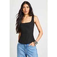 boohoo Women's Tall Structured Crepe Corset Top in Black | Size: 14 | Boohoo.com (UK & IE)