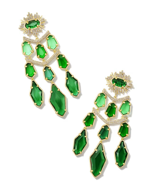 Alexandria Gold Tiered Statement Earrings in Green Mix | Kendra Scott