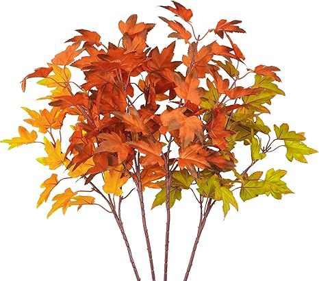 Phliofd 4Pcs Artificial Maple Leaves Branches 21.6in Fake Fall Leaves Stems Plants Outdoor Greene... | Amazon (US)