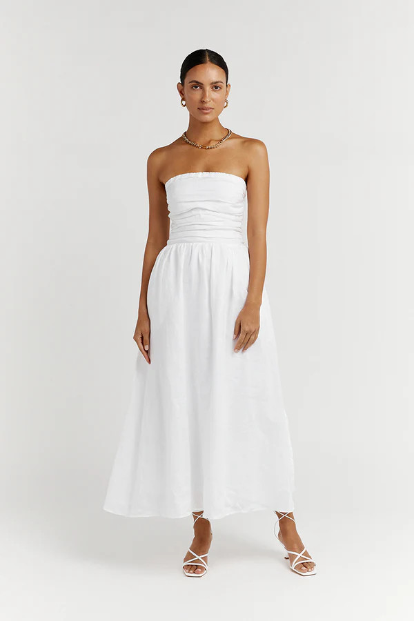 LEXI WHITE LINEN MIDI DRESS | DISSH