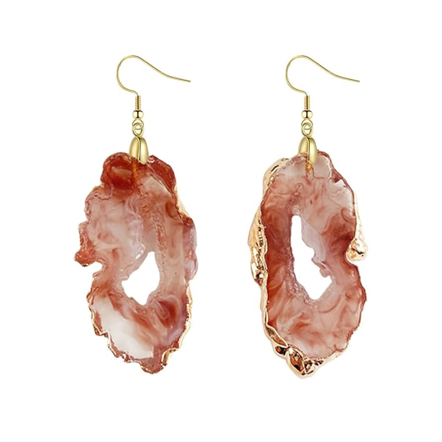 Natural Stone Earrings for Women Girls Dainty Handmade Gold Plated Irregualr Resin imitation Ore ... | Amazon (US)