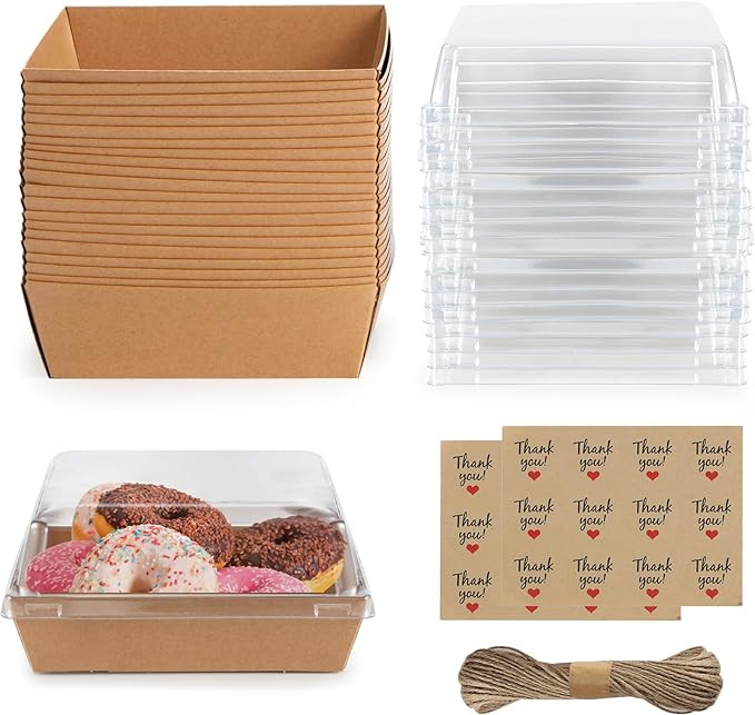 Charcuterie Boxes 20 Pack with Clear Lids, Square Disposable Paper Food Containers to Go Bakery B... | Amazon (US)