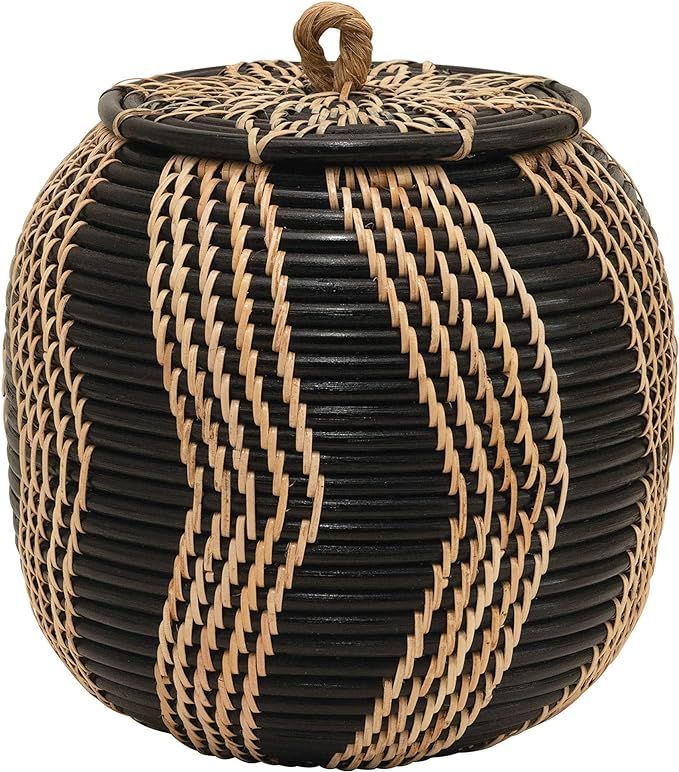 Bloomingville Hand-Woven Rattan Lid, Black & Natural Basket | Amazon (US)