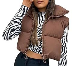FEOYA Women’s Winter Crop Vest Sleeveless Warm Zip Up Stand Collar Outwear Padded Down Jackets S-L | Amazon (CA)