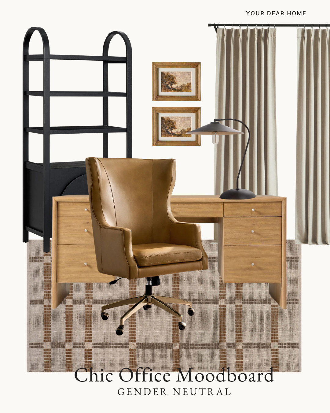 If you want a home office that feels designer, polished and works beautifully for almost any style preference, this is SUCH a good direction to go in. The warm cognac chair, black accents and soft oak tones create that perfect balance between masculine and soft without feeling too heavy or cold 🤎 

 #LTKHome
