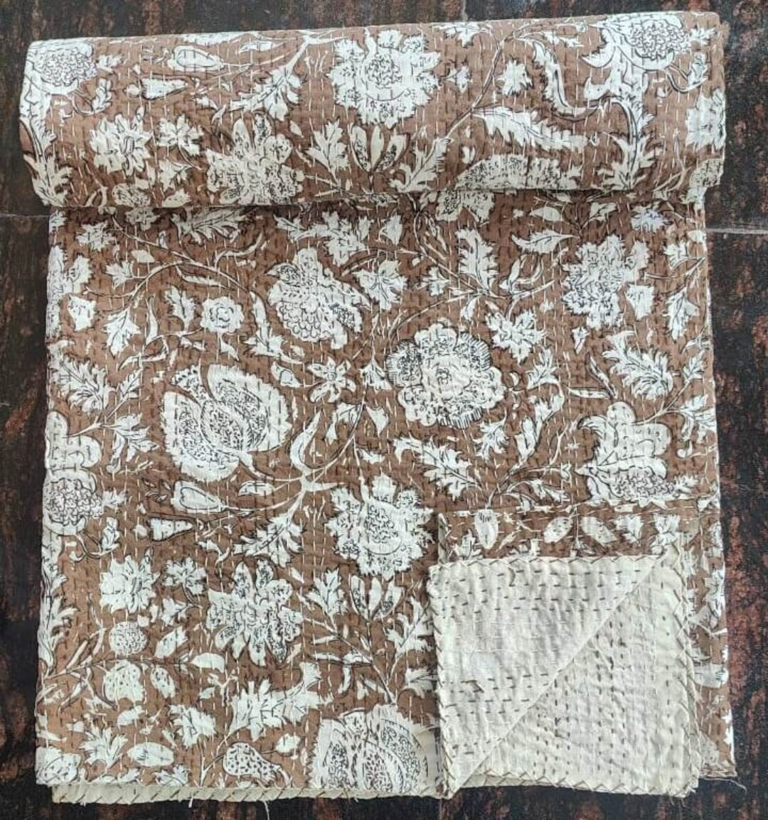 Indian Kantha Quilt Twin Size Queen Size King Size Block Print Quilted Indian Cotton kantha Beddi... | Etsy (US)