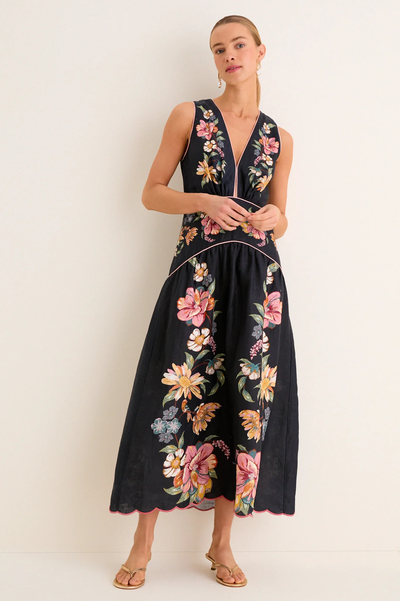 Maira Floral Dark Blue Midi Dress | Tuckernuck (US)