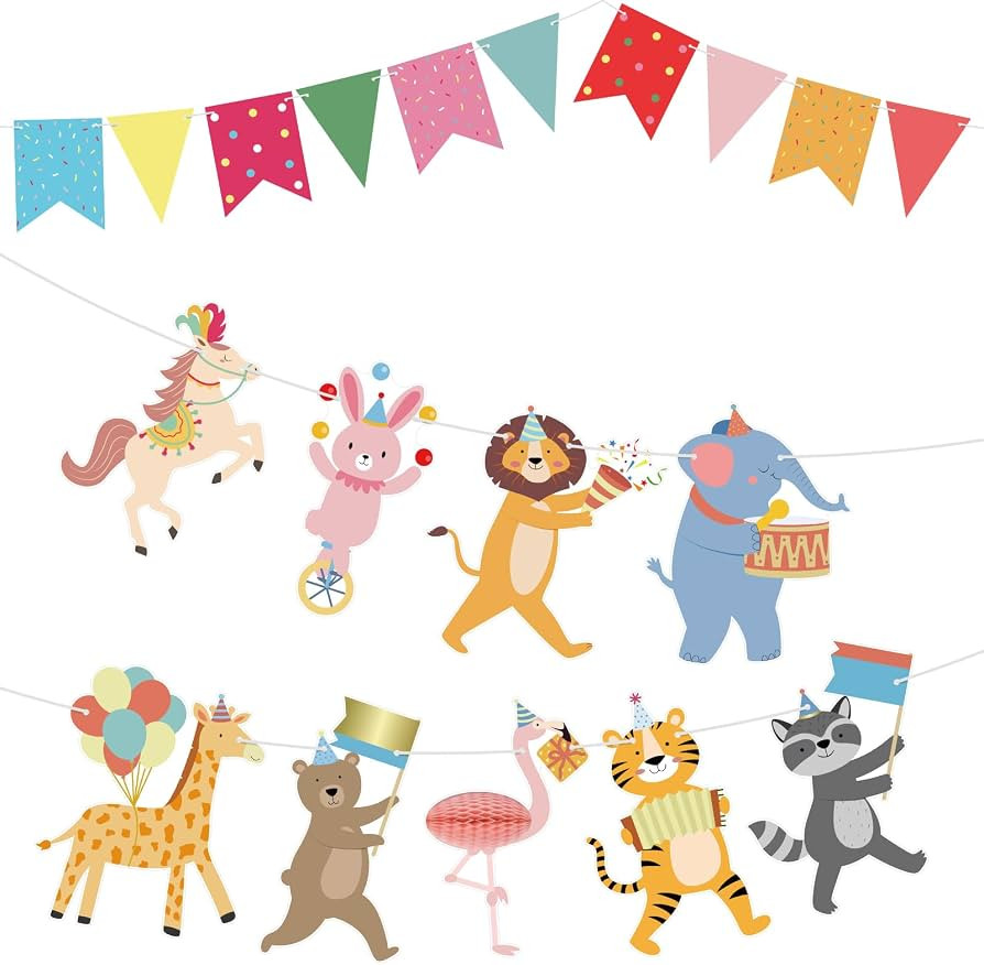 Hooqict Animal Party Banner with Colorful Pennant Banner Flag Animal Parade Birthday Decorations ... | Amazon (US)