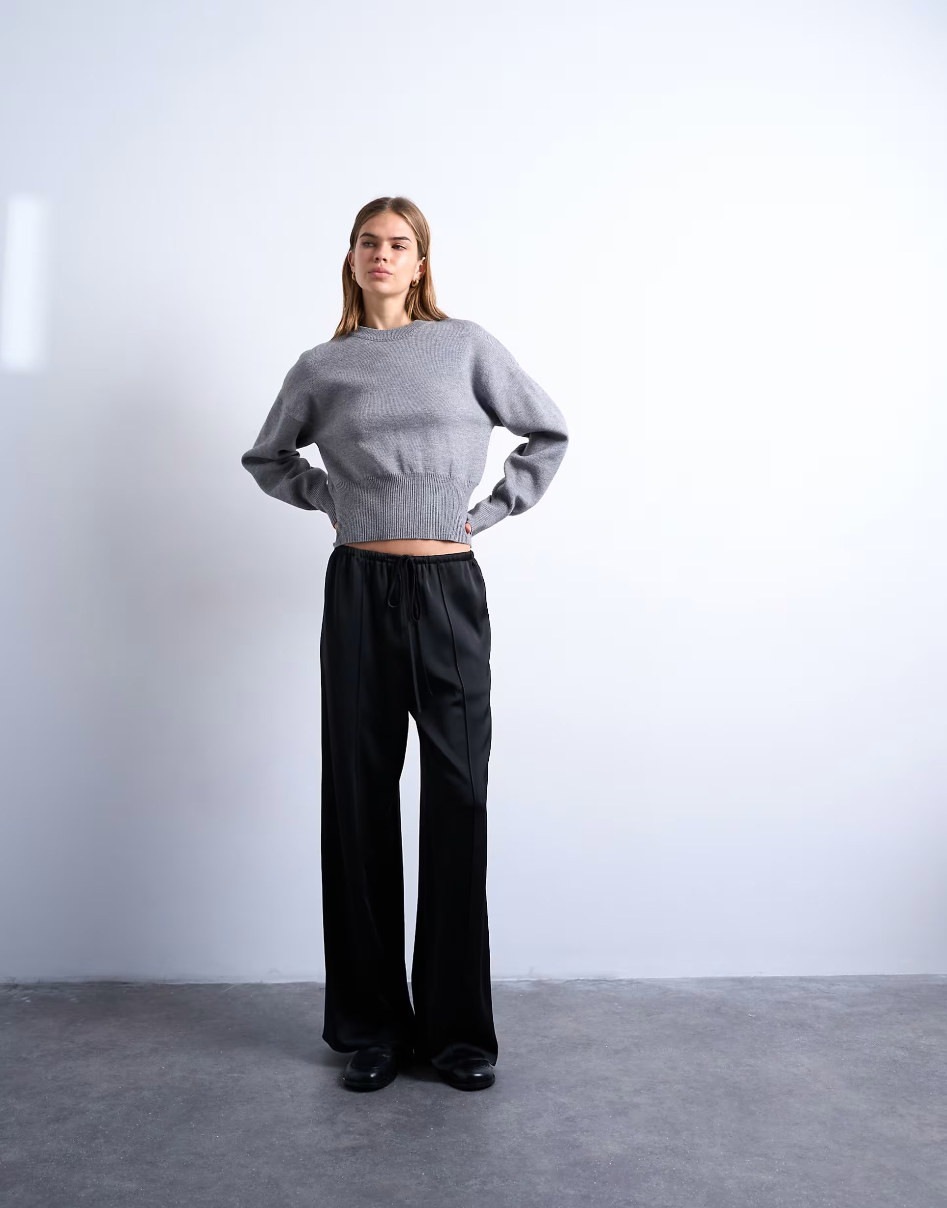 Topshop satin tie waist wide leg trouser with pintuck seam detail in black | ASOS | ASOS (Global)