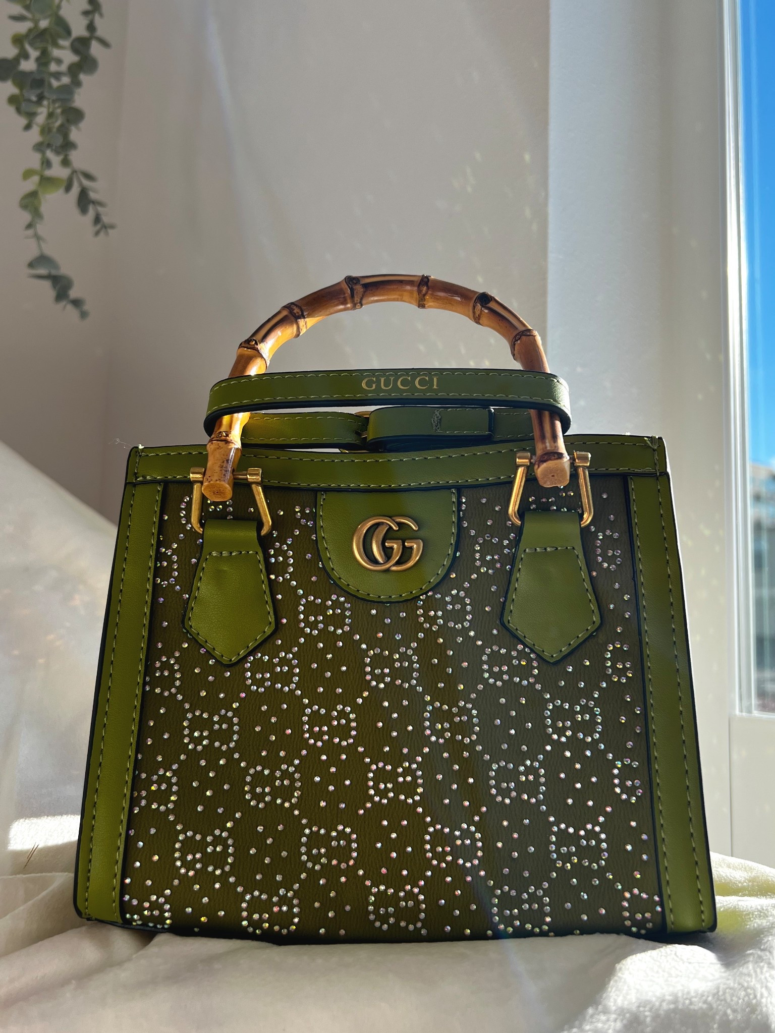 gucci moire canvas calfskin crystal gg monogram mini diana green tote bag ★

#LTKOver40 #LTKItBag #LTKFindsUnder50