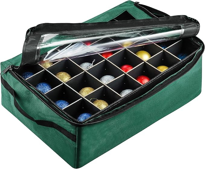 Ornament Storage Box - Zippered Organizer with 48 Individual Compartments and Dividers for Christ... | Amazon (US)