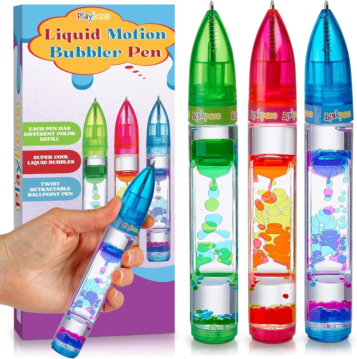 Playbees Liquid Motion Bubbler Pens Cool Pens for Kids (3 Pack) - Writes Like a Regular Pen - Col... | Amazon (US)