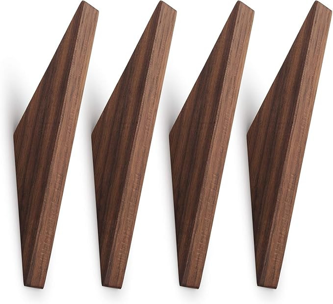 Pack of 4, Minimalist Design, Black Walnut Wood Natural Wooden Coat Hooks, Wall Mounted Single Wa... | Amazon (US)