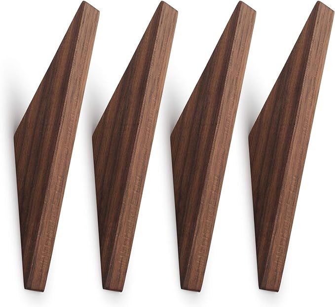 Pack of 4, Minimalist Design, Black Walnut Wood Natural Wooden Coat Hooks, Wall Mounted Single Wa... | Amazon (US)