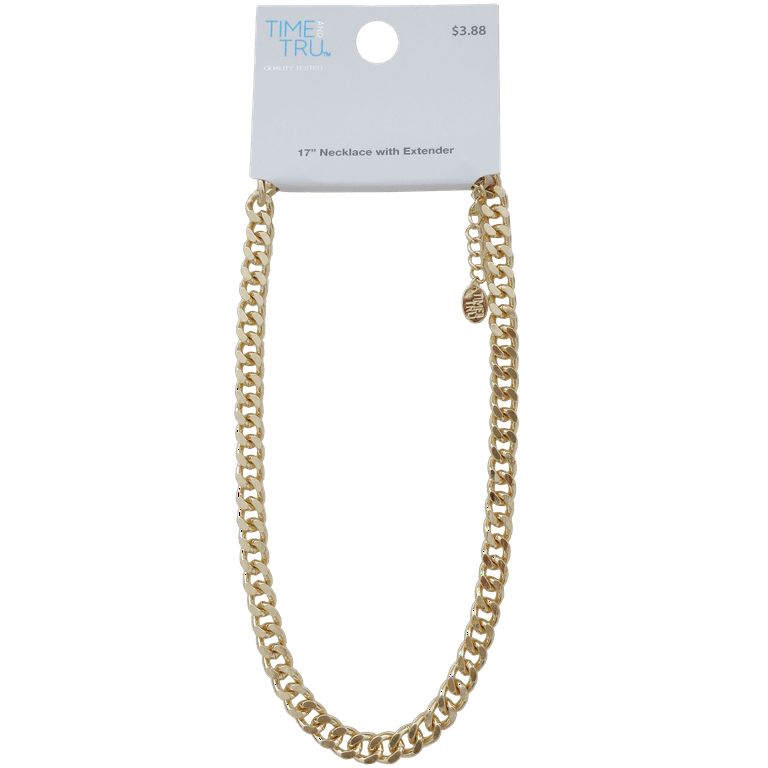 Time and Tru Women's Gold Tone Chunky Curb Chain Necklace 17" with Extender | Walmart (US)