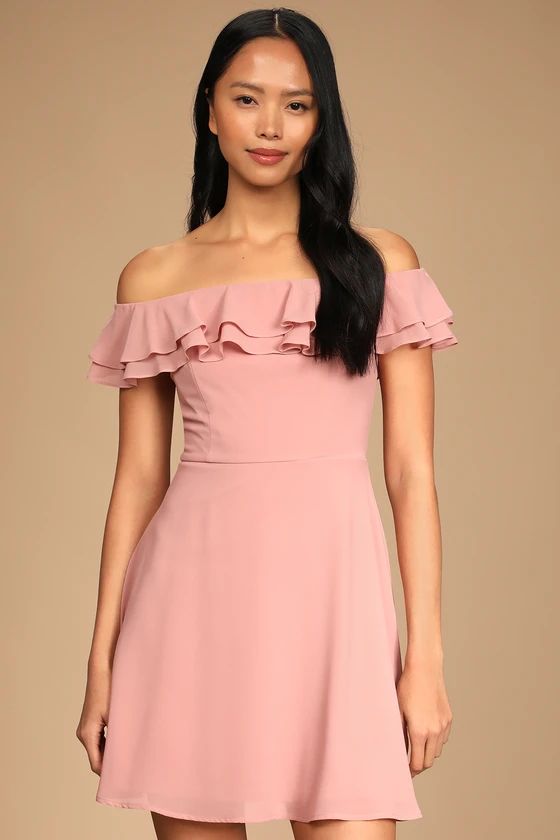 Win Your Heart Blush Ruffle Off-the-Shoulder Skater Dress | Lulus (US)
