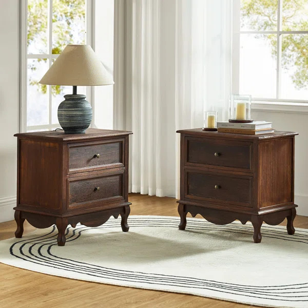 Lundgren Transitional 24'' Tall 2 - Drawer Nightstand with Wood Legs and Charging Station Space (... | Wayfair North America