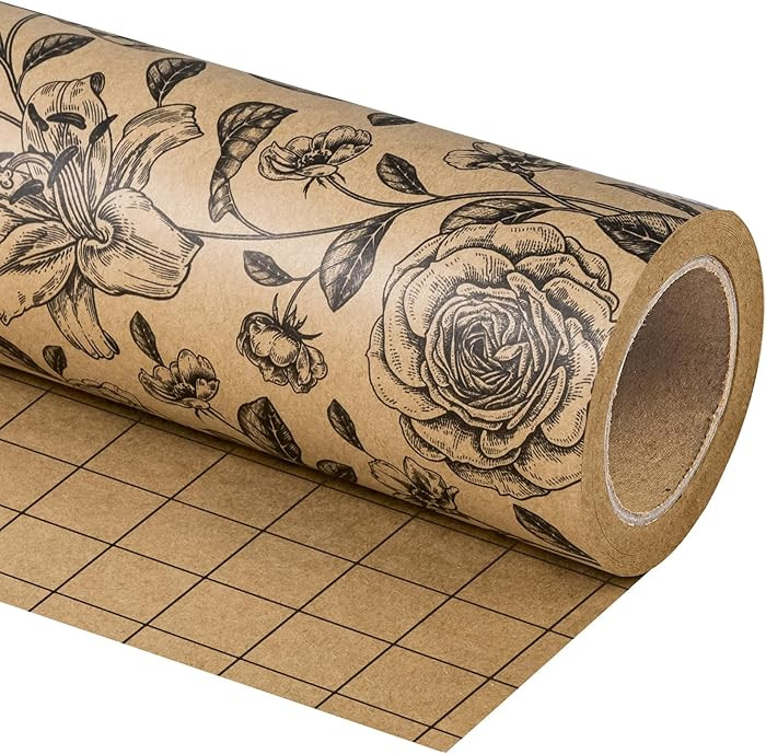 Amazon.com: WRAPAHOLIC Kraft Floral Wrapping Paper Roll - Mini Roll - 17 Inch x 9.8 Feet - Vintag... | Amazon (US)