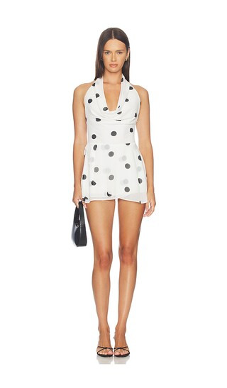 Artha Halter Mini Dress in White & Black Dot | Revolve Clothing (Global)