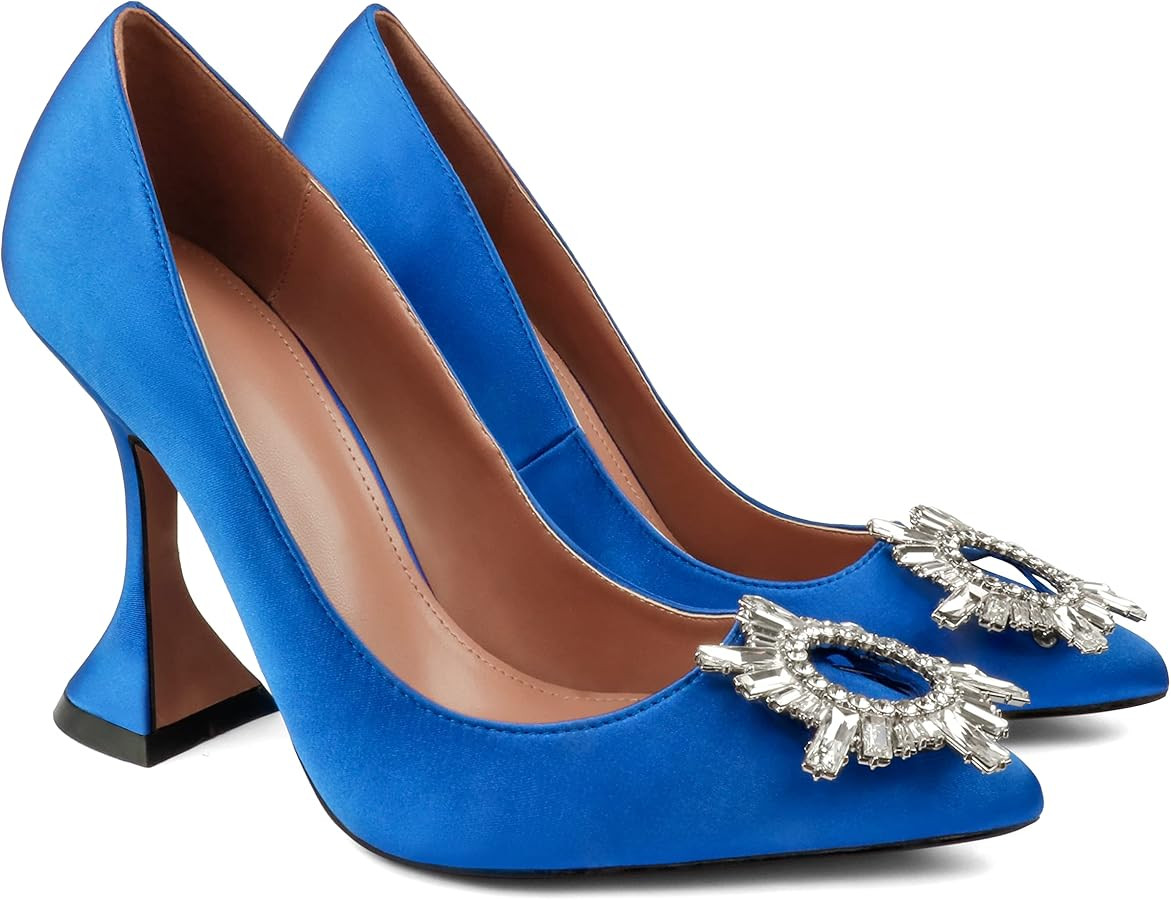 Zzheels Women's Rhinestone Triangle Heel Pumps Pointed Toe Bridal Wedding Crystal Pumps | Amazon (US)