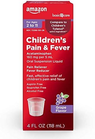 Amazon Basic Care Children's Pain & Fever Oral Suspension Acetaminophen 160 mg per 5 mL, Flavor, ... | Amazon (US)