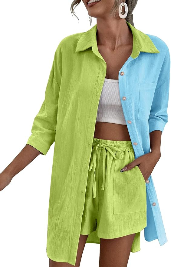 Zeagoo Women’s 2 Piece Lounge Tracksuit Outfit Sets Cotton Linen High Low Shirt and Drawstring ... | Amazon (US)