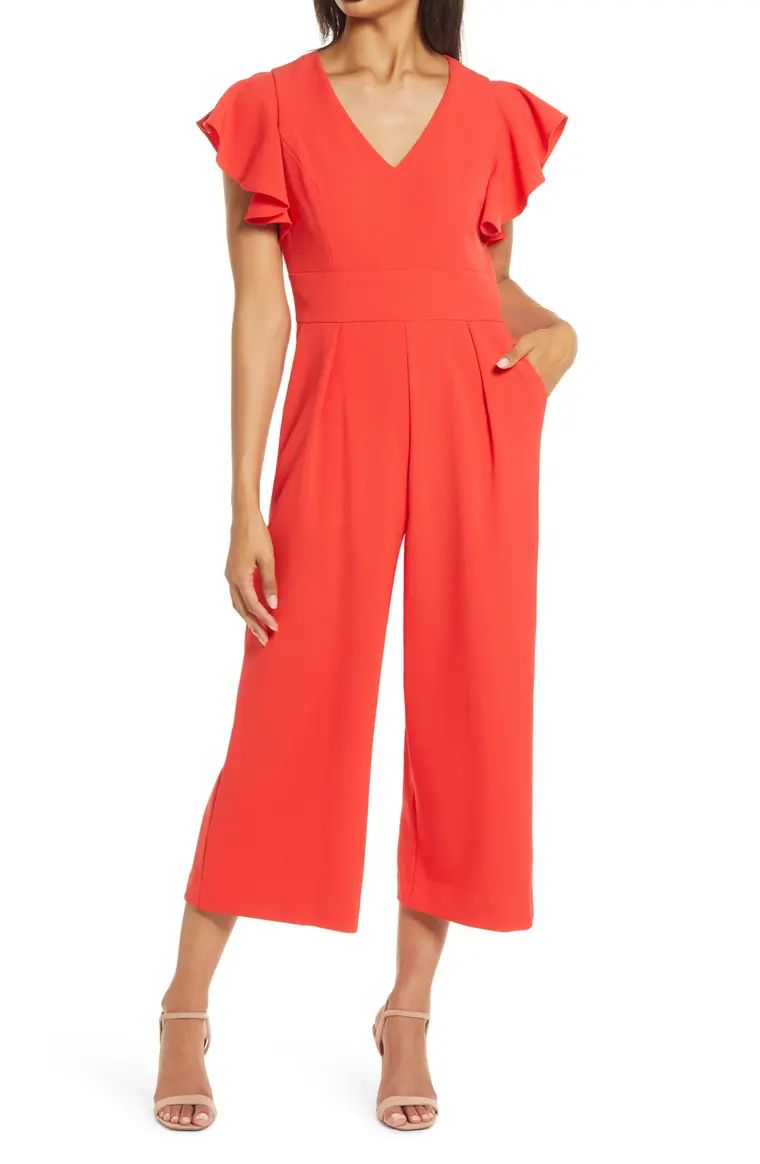 Ruffle Sleeve Crepe Jumpsuit | Nordstrom