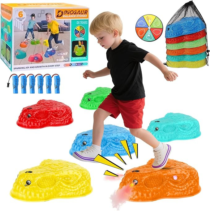 Dinosaur Light Up Stepping Stones -6 Pcs Kids Non-Slip Sensory Toy with 6 Rechargeable Batteries,... | Amazon (US)