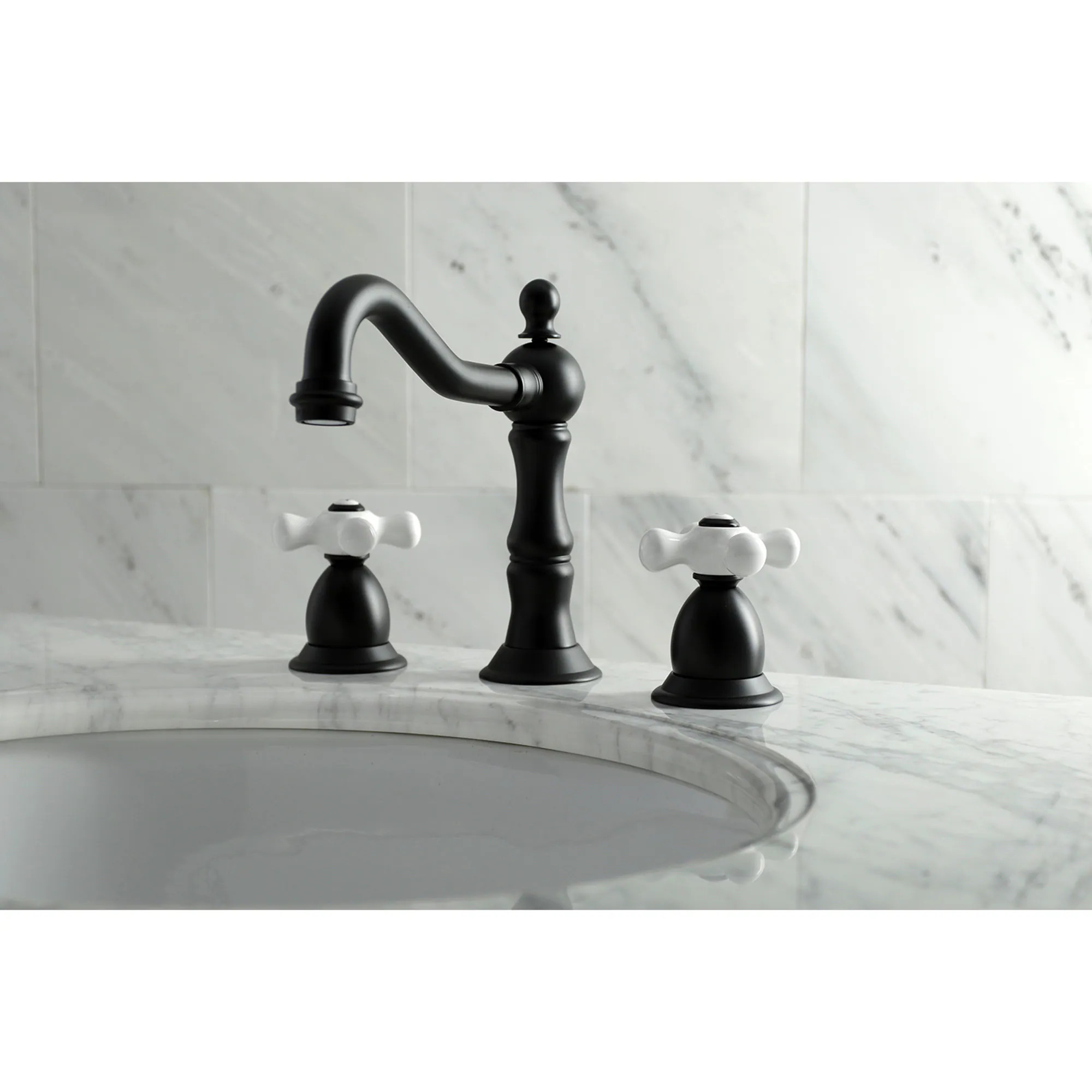 Kingston Brass Heritage Matte black Widespread 2-handle High-arc Residential Handle Bathroom Sink Faucet with Drain | WLKS1970PX | Lowe's