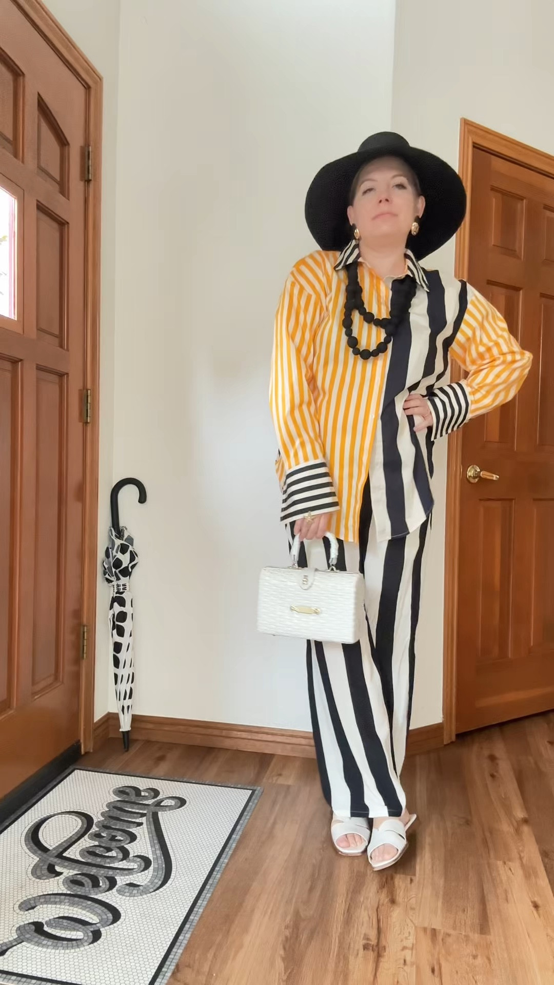 My 19 year old self would be OBSESSED with this outfit. I love embracing a new trend- but some things remain my favorites forever - like yellow and black stripes. They are a little weird and totally awesome.

Short & Pants - Simon Miller (linked)
Hat - Janessa Leone (similar linked)
Bag - Vintage (similar linked)
Necklace - Dillards (linked)
Earrings - Shashi (linked - rent using my coupon and get a major discount: RTRXKBOND - click through my link here to see exact item)
Ring - Kate Spade (linked)
Shoes - Kate Spade (similar linked)

#LTKootd #LTKSeasonal #LTKTall