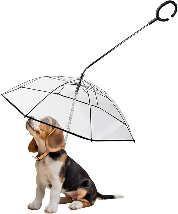 Pet Dog Transparent Umbrella, Clear Folding Adjustable Leash, Keeps Pet Dry in Rain (C Hook) | Amazon (US)