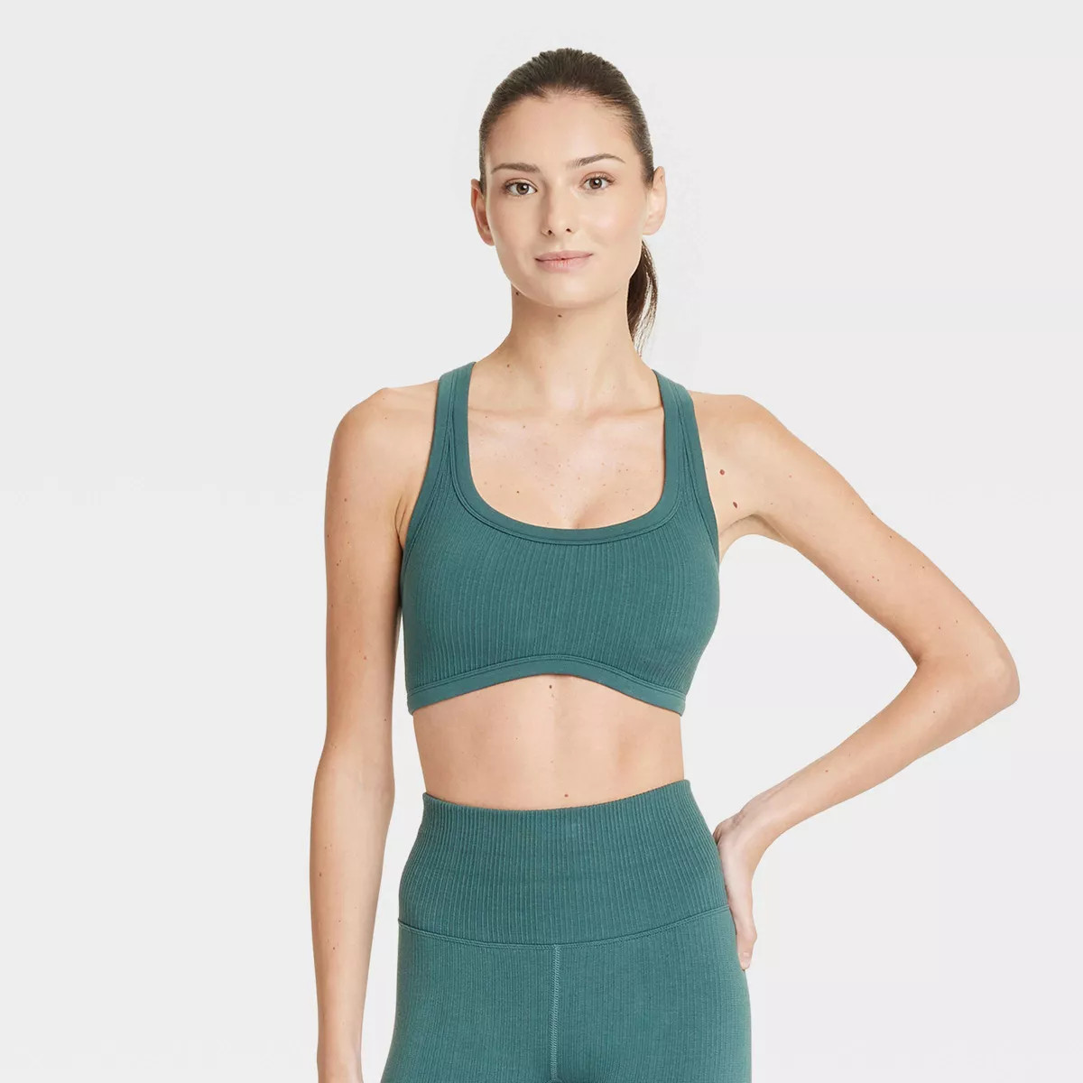 Women's Seamless Light Support Rib Racerback Sports Bra - All In Motion™ Black M | Target