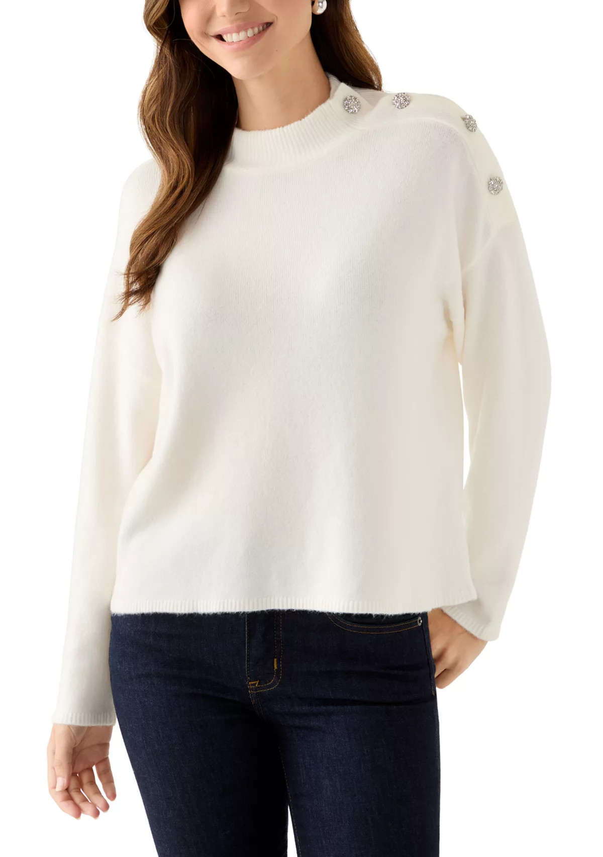 Women's Long Sleeve Jewel Buttoned Shoulder Sweater | Belk