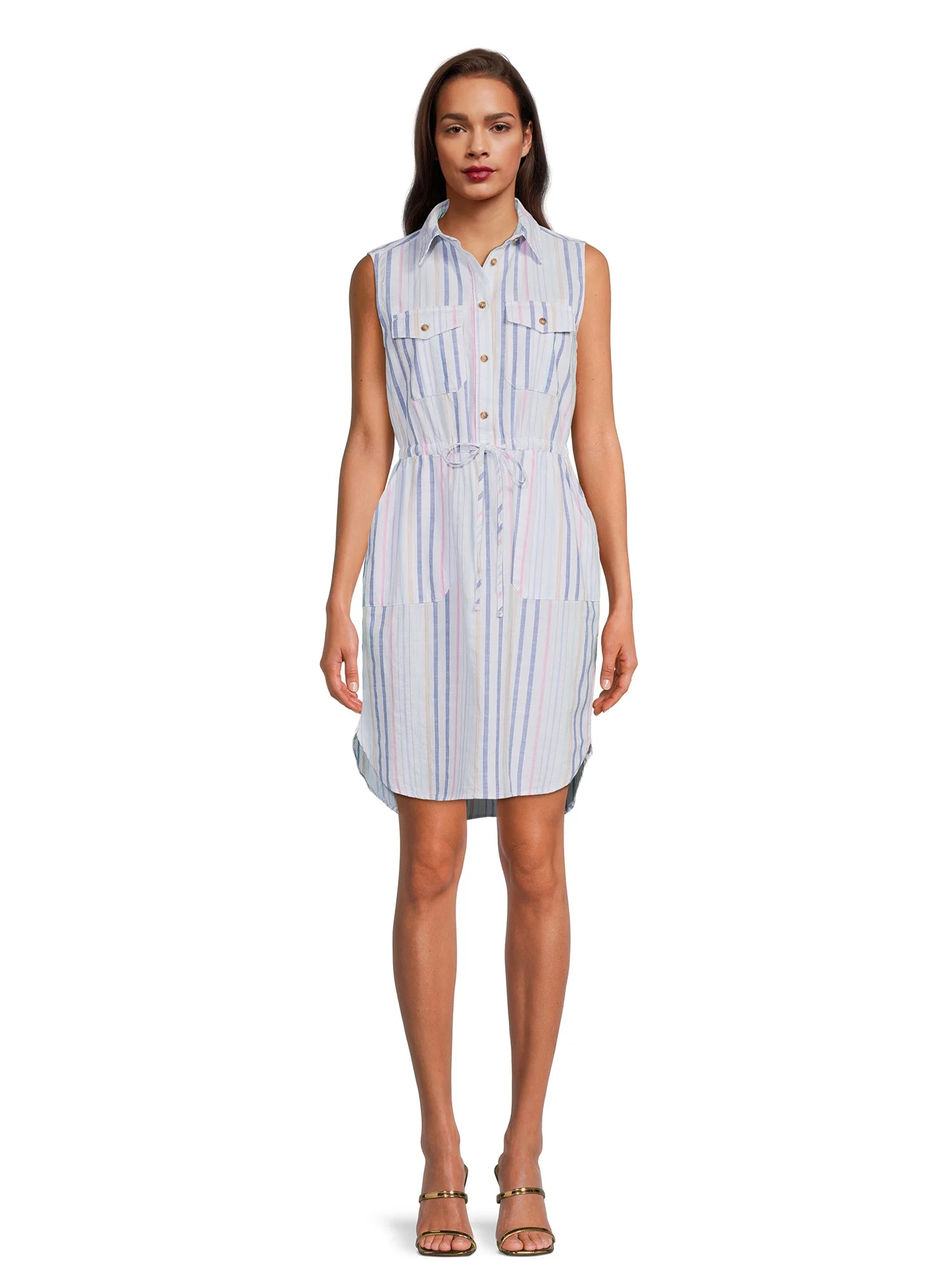 Time and Tru Women's Sleeveless Shirt Dress | Walmart (US)